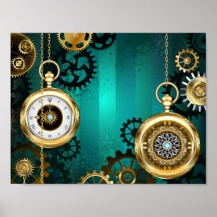 Steampunk Jewelry Watch on a Green Background Poster