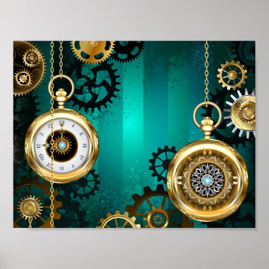 Steampunk Jewelry Watch on a Green Background Poster (Voorkant)