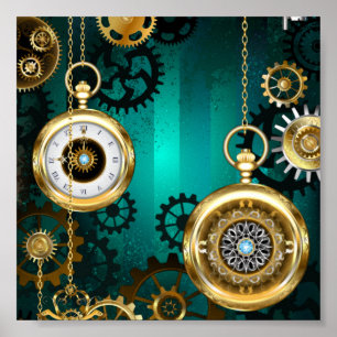 Steampunk Jewelry Watch on a Green Background Poster