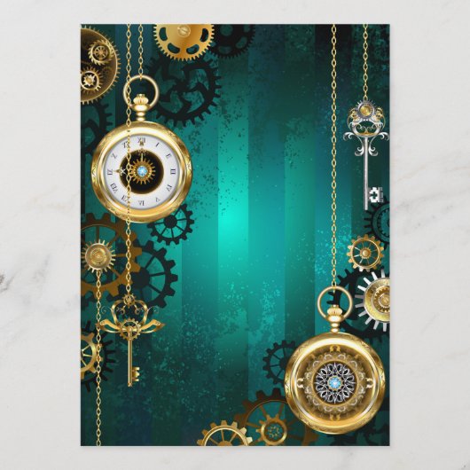 Steampunk Jewelry Watch on a Green Background Programmakaart (Voorkant)