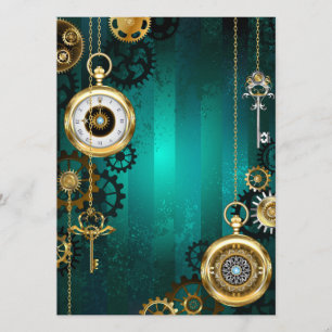Steampunk Jewelry Watch on a Green Background Programmakaart