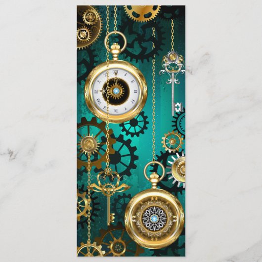 Steampunk Jewelry Watch on a Green Background Programmakaart (Voorkant)