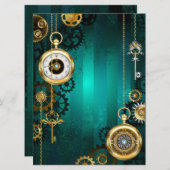 Steampunk Jewelry Watch on a Green Background Programmakaart (Voorkant / Achterkant)