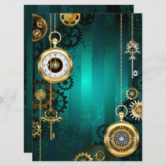 Steampunk Jewelry Watch on a Green Background Programmakaart (Voorkant / Achterkant)