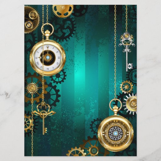 Steampunk Jewelry Watch on a Green Background Programmakaart (Voorkant)