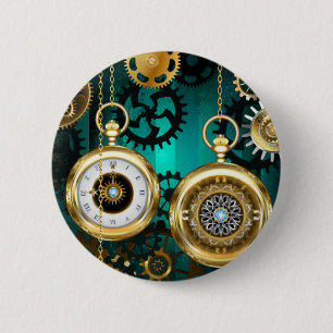 Steampunk Jewelry Watch on a Green Background Ronde Button 5,7 Cm