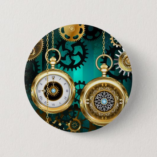 Steampunk Jewelry Watch on a Green Background Ronde Button 5,7 Cm (Voorkant)