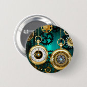 Steampunk Jewelry Watch on a Green Background Ronde Button 5,7 Cm (Voorkant /achterkant)