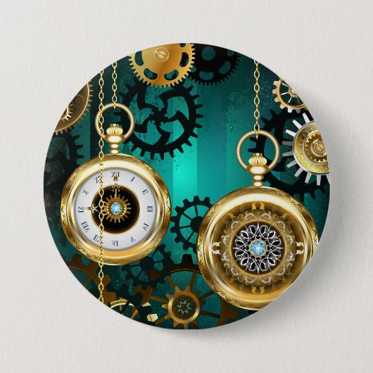 Steampunk Jewelry Watch on a Green Background Ronde Button 7,6 Cm (Voorkant)