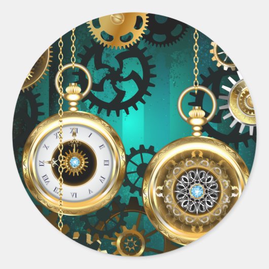 Steampunk Jewelry Watch on a Green Background Ronde Sticker (Voorkant)