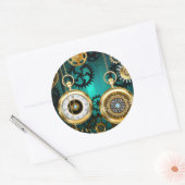 Steampunk Jewelry Watch on a Green Background Ronde Sticker (Envelop)