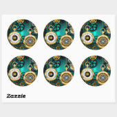 Steampunk Jewelry Watch on a Green Background Ronde Sticker (Vel)