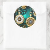 Steampunk Jewelry Watch on a Green Background Ronde Sticker (Tas)