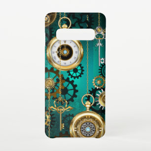 Steampunk Jewelry Watch on a Green Background Samsung Galaxy S10 Hoesje