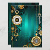 Steampunk Jewelry Watch on a Green Background Save The Date (Voorkant / Achterkant)