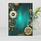Steampunk Jewelry Watch on a Green Background Save The Date (Staand voorkant)
