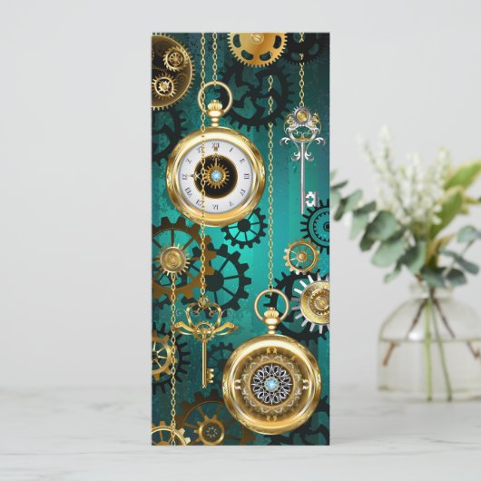 Steampunk Jewelry Watch on a Green Background Save The Date (Staand voorkant)
