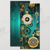 Steampunk Jewelry Watch on a Green Background Save The Date (Voorkant / Achterkant)