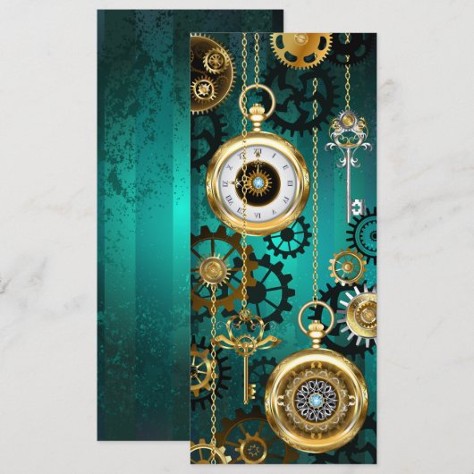 Steampunk Jewelry Watch on a Green Background Save The Date (Voorkant / Achterkant)