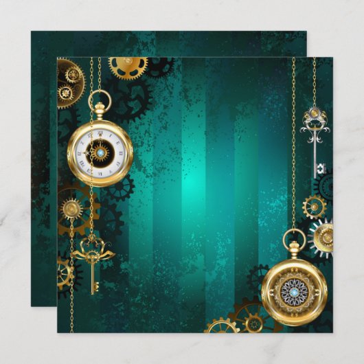 Steampunk Jewelry Watch on a Green Background Save The Date (Voorkant / Achterkant)