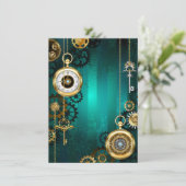 Steampunk Jewelry Watch on a Green Background Save The Date (Staand voorkant)