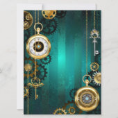 Steampunk Jewelry Watch on a Green Background Save The Date (Voorkant)