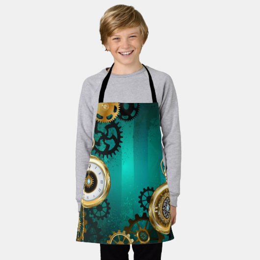 Steampunk Jewelry Watch on a Green Background Schort (Gedragen)