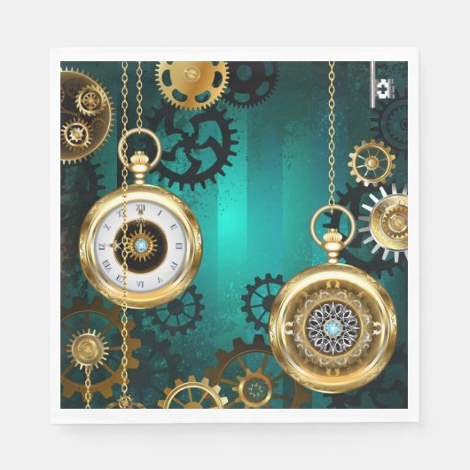 Steampunk Jewelry Watch on a Green Background Servet (Voorkant)