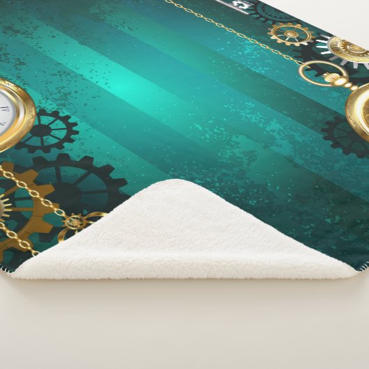 Steampunk Jewelry Watch on a Green Background Sherpa Deken (3/4)