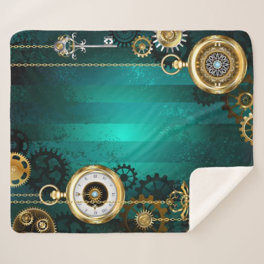 Steampunk Jewelry Watch on a Green Background Sherpa Deken (Voorkant (horizontaal))