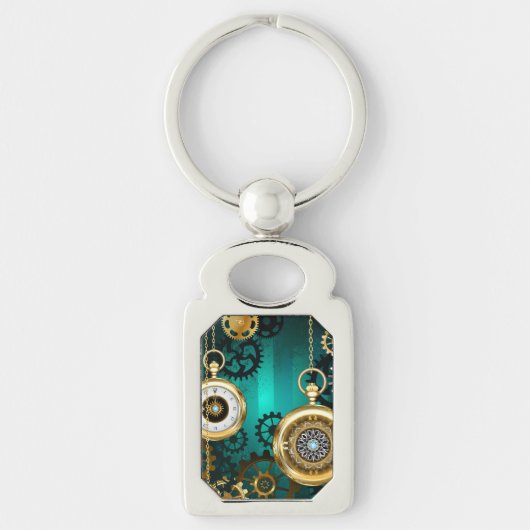 Steampunk Jewelry Watch on a Green Background Sleutelhanger (Voorkant)