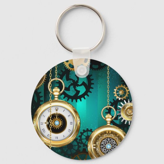 Steampunk Jewelry Watch on a Green Background Sleutelhanger (Voorkant)