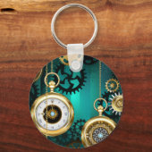 Steampunk Jewelry Watch on a Green Background Sleutelhanger (Voorkant)
