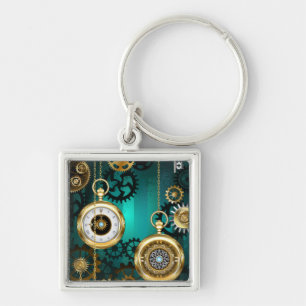 Steampunk Jewelry Watch on a Green Background Sleutelhanger