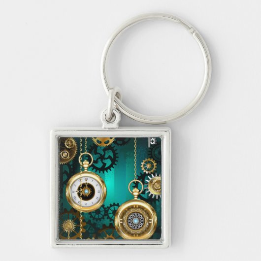 Steampunk Jewelry Watch on a Green Background Sleutelhanger (Voorkant)