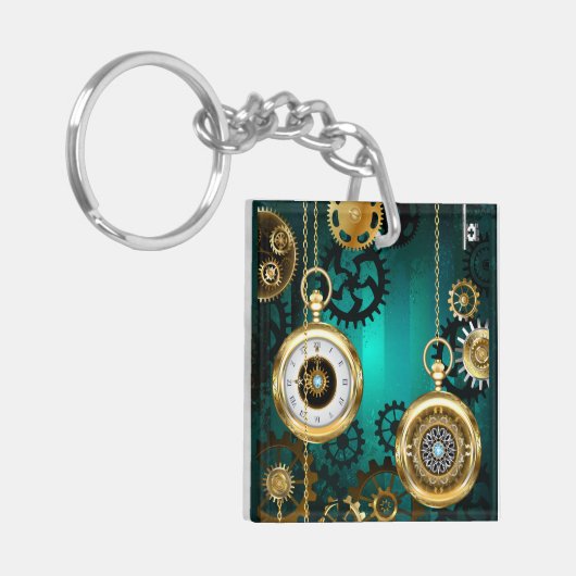Steampunk Jewelry Watch on a Green Background Sleutelhanger (Voorkant Links)