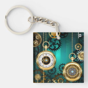 Steampunk Jewelry Watch on a Green Background Sleutelhanger