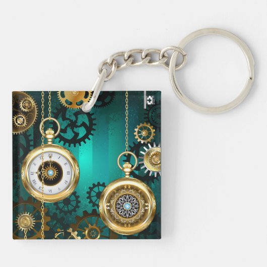 Steampunk Jewelry Watch on a Green Background Sleutelhanger (Achterkant)