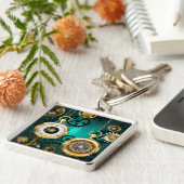 Steampunk Jewelry Watch on a Green Background Sleutelhanger (Zijkant)