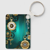 Steampunk Jewelry Watch on a Green Background Sleutelhanger (Achterkant)