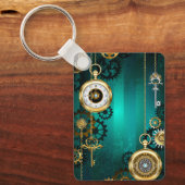Steampunk Jewelry Watch on a Green Background Sleutelhanger (Voorkant)