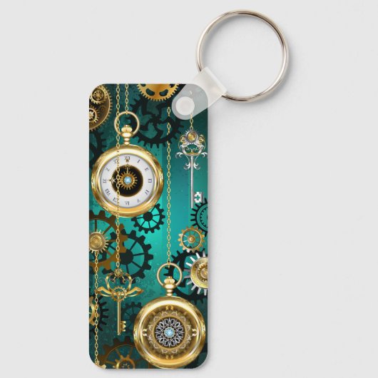 Steampunk Jewelry Watch on a Green Background Sleutelhanger (Achterkant)