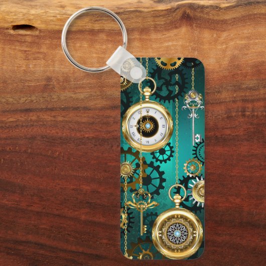 Steampunk Jewelry Watch on a Green Background Sleutelhanger (Voorkant)