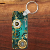 Steampunk Jewelry Watch on a Green Background Sleutelhanger (Achterkant)