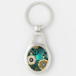 Steampunk Jewelry Watch on a Green Background Sleutelhanger