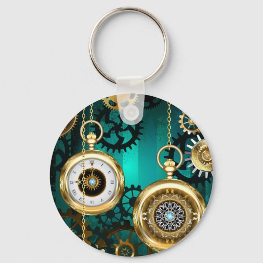Steampunk Jewelry Watch on a Green Background Sleutelhanger (Voorkant)