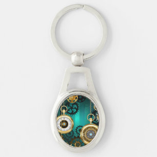 Steampunk Jewelry Watch on a Green Background Sleutelhanger