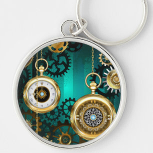 Steampunk Jewelry Watch on a Green Background Sleutelhanger
