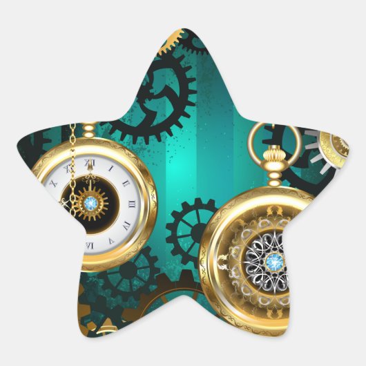 Steampunk Jewelry Watch on a Green Background Ster Sticker (Voorkant)