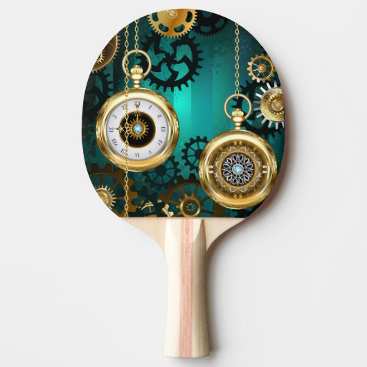 Steampunk Jewelry Watch on a Green Background Tafeltennisbatje (Voorkant)